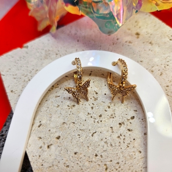 Butterfly Drop Earrings - Gold - Picture 1 of 4